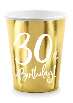Kubeczki 30th Birthday, złoty, 220ml