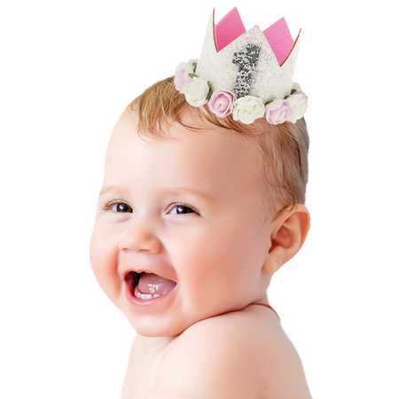 Korona brokatowa biała Roczek 1szt.