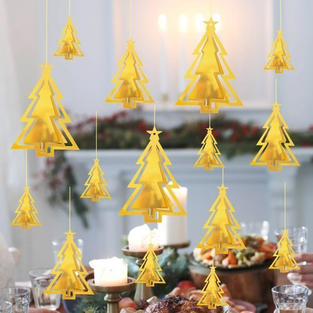 Dekoracja świąteczna 3D Choinki złote 15szt