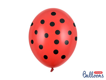 Balon czerwony w czarne kropki, 30 cm