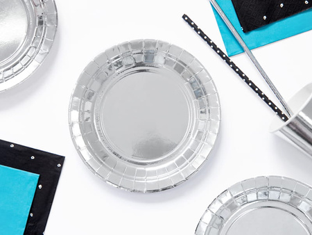 Talerzyki papierowe srebrne, 18 cm, 6 sztuk