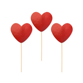 Toppery na tort serca czerwone 6szt