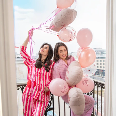 Balony biodegradowalne Bride to be rose gold z konfetti 30cm/6 szt.