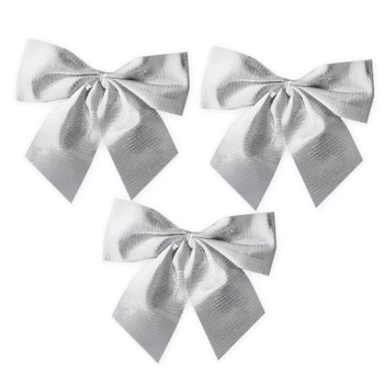 Świąteczne Kokardy Duże Srebrne, 3 szt.