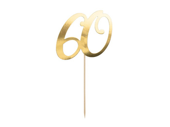 Topper na tort "60", złoty, 21cm