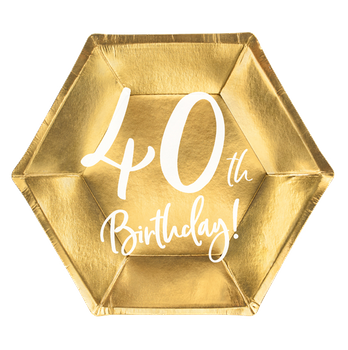 Talerzyki 40th Birthday, złoty, 20cm