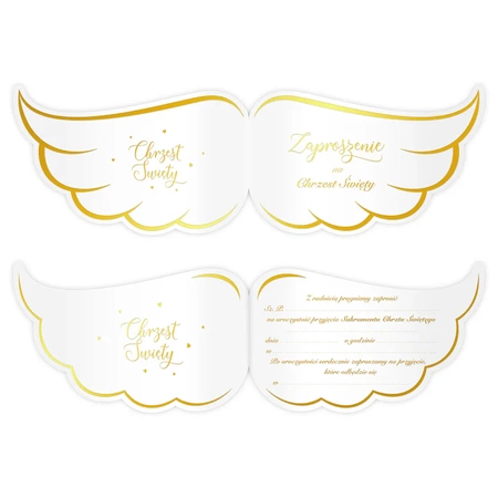 Zaproszenie na chrzest Skrzydła biało-złote 10szt
