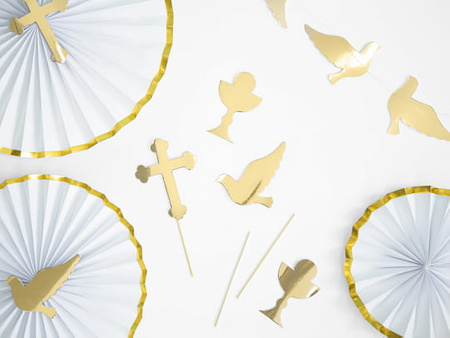 Toppery na tort I Komunia Święta, złoty, 31,5cm