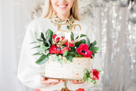 Topper na tort "50", złoty, 20.5cm