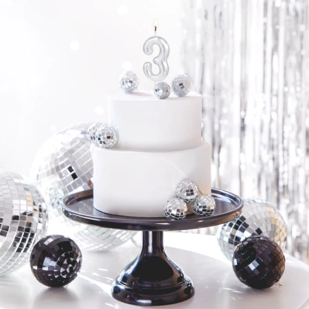 Świeczka srebrna połysk cyfra 3