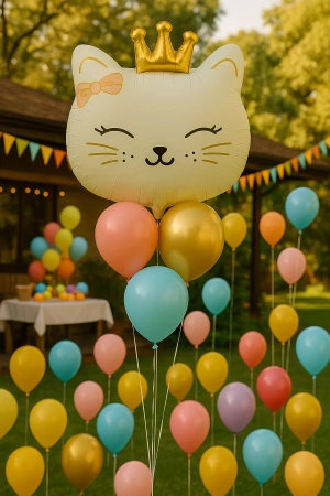 Balon foliowy Kotek z koroną beż