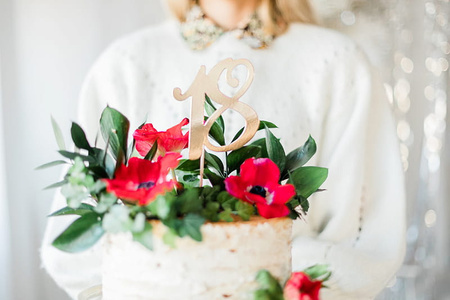 Topper na tort "18", złoty, 20.5cm