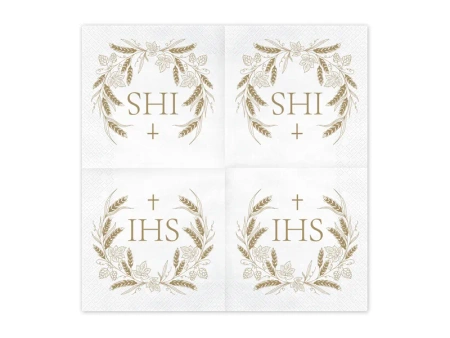 Serwetki Komunijne IHS, 33x33 cm, złoty