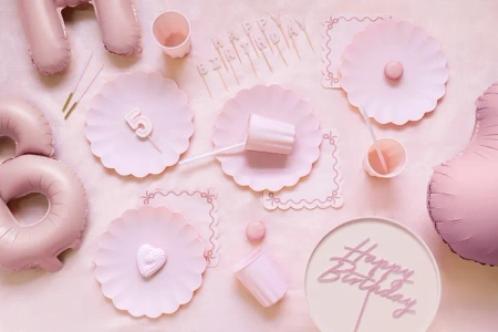 Topper akrylowy na tort Happy Birthday, jasny róż, 16.5 cm