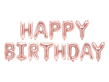 Girlanda balonowa happy birthday, różowe złoto