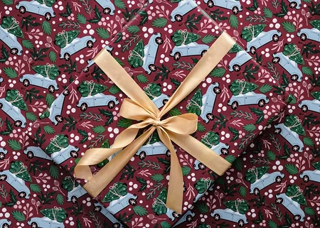 Papier do pakowania - Świąteczne autko, 70x200 cm