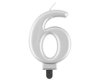 Świeczka cyferka, metalik srebrna, 8 cm