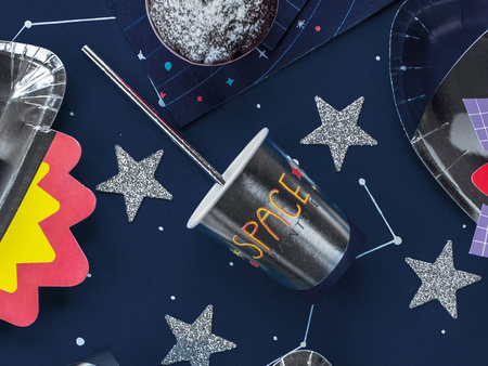 Słomki papierowe, srebrny, 19.5cm, 10 sztuk