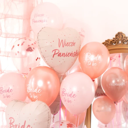 Balony biodegradowalne Bride to be rose gold z konfetti 30cm/6 szt.