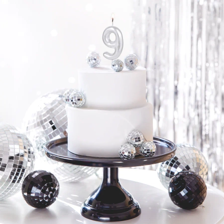 Świeczka srebrna połysk cyfra 9