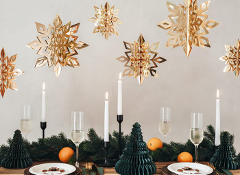 Zawieszki dekoracyjne Śnieżynki, złoty, 15-25cm