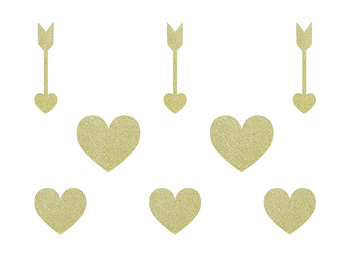 Dekoracje papierowe Sweet Love, złote serca i strzałki