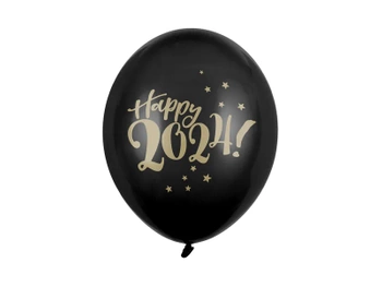  Balony 30cm, Happy 2024!, Pastel Black