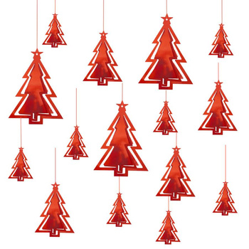 Dekoracja świąteczna 3D Choinki czerwone, 15szt.