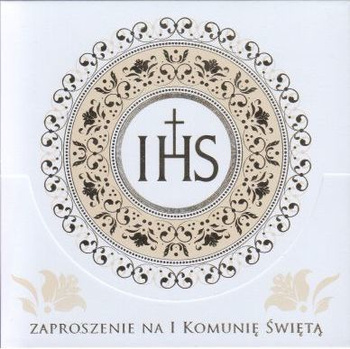 Zaproszenie na Komunię biało-złote, 12x12cm, 1szt