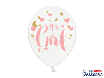 Balon biały z różowo-złotym nadrukiem It's a Girl 30 cm