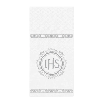 Kieszonki na sztućce Kielich IHS biało-srebrne 16szt.