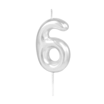 Świeczka srebrna połysk cyfra 6