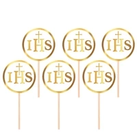 Toppery na tort komunijny IHS biało-złote 6szt.
