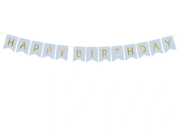 Baner Happy Birthday, jasny niebieski, 15 x 175 cm