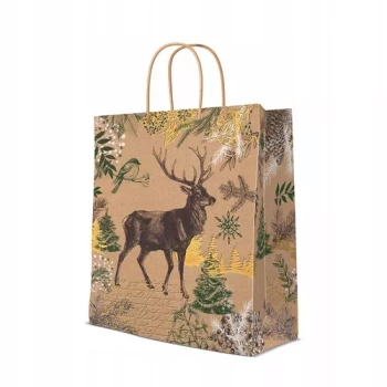 Torebka na prezenty kraft vintage renifer, 26,5x33,5cm