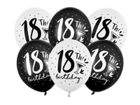 Zestaw balonów 18th! birthday z białym i czarnym nadrukiem