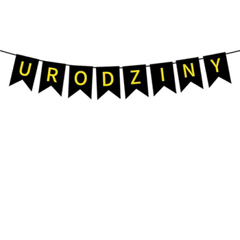Baner urodzinowy URODZINY czarno złoty, 16,5cm