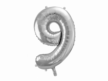 Balon cyfra 9 srebro, 35 cm