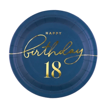 Talerzyki papierowe Happy Birthday granatowe 18, 6 szt.