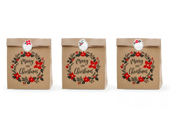 Torebki na prezenty Merry Little Christmas, kraft, 25 x 11 x 27 cm / 3 sztuki