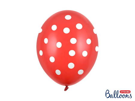 Balon czerwony w białe kropki, 30 cm