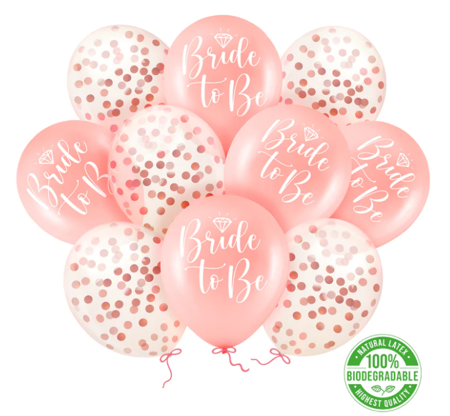 Balony Bride To Be rose gold z konfetti, 10szt